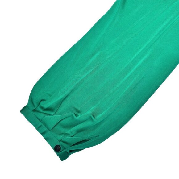 Diane von Furstenberg  Wrap Top Sz.M Green Sash Black Belt Bow Long Sleeve - Picture 9 of 16